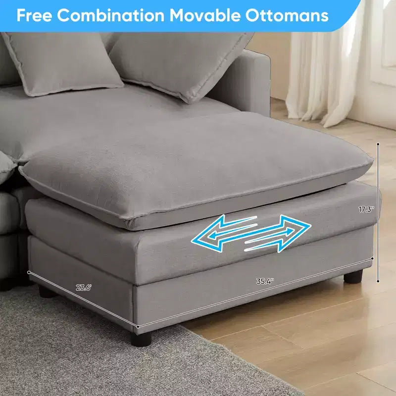 Divano componibile a L da 287 cm, divano a nuvola moderno in ciniglia a 4 posti con pouf e cuscino ispessito