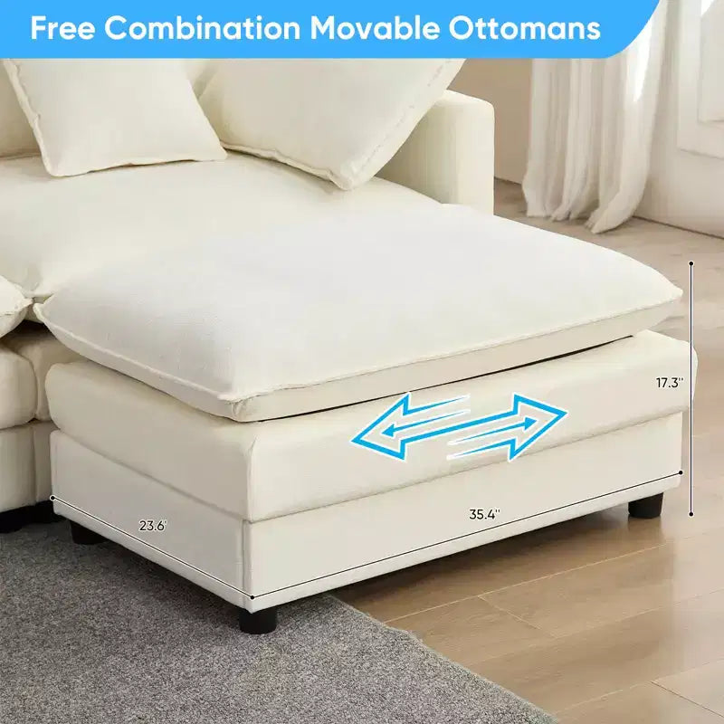 113'' L-Shaped Modular Sectional Sofa,Modern Chenille 4-Seat Cloud Couch with Ottoman and Thickened Cushion