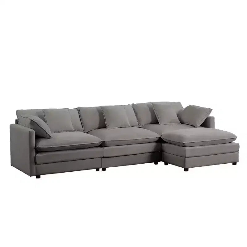 Divano componibile a L da 287 cm, divano a nuvola moderno in ciniglia a 4 posti con pouf e cuscino ispessito