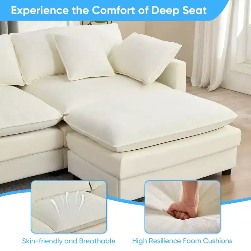 113'' L-Shaped Modular Sectional Sofa,Modern Chenille 4-Seat Cloud Couch with Ottoman and Thickened Cushion