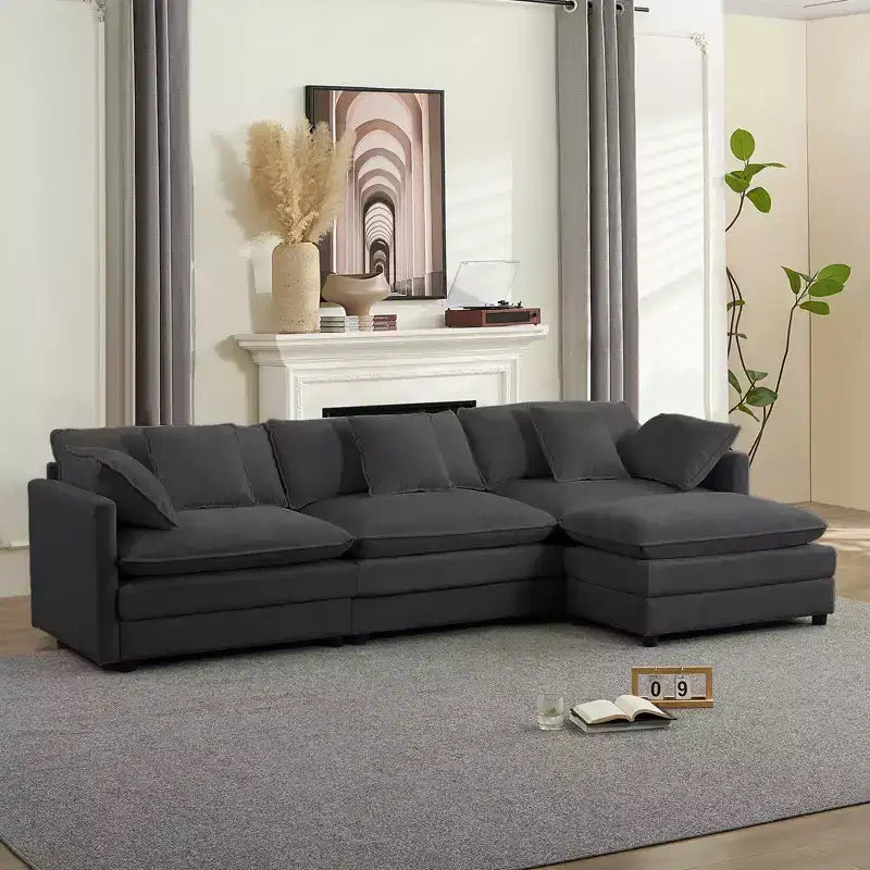 113'' L-Shaped Modular Sectional Sofa,Modern Chenille 4-Seat Cloud Couch with Ottoman and Thickened Cushion