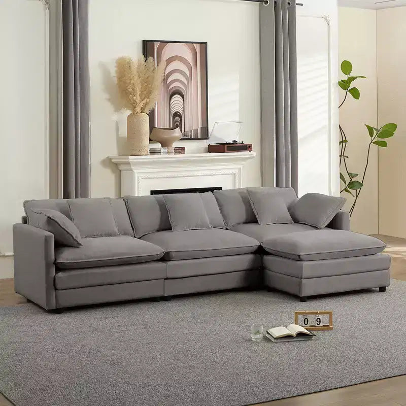 113'' L-Shaped Modular Sectional Sofa,Modern Chenille 4-Seat Cloud Couch with Ottoman and Thickened Cushion