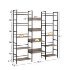 Scaffale a cinque ripiani a tripla colonna, scaffali alti autoportanti, scaffali rustici regolabili in stile industriale, librerie moderne per camera da letto
