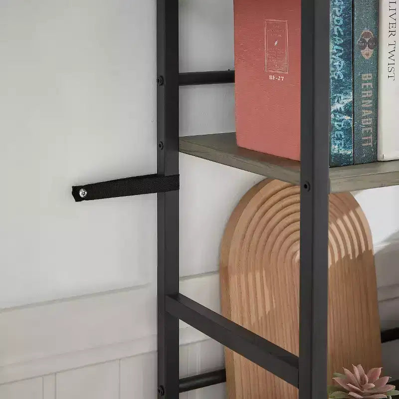 Scaffale a cinque ripiani a tripla colonna, scaffali alti autoportanti, scaffali rustici regolabili in stile industriale, librerie moderne per camera da letto
