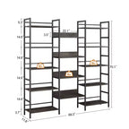 Scaffale a cinque ripiani a tripla colonna, scaffali alti autoportanti, scaffali rustici regolabili in stile industriale, librerie moderne per camera da letto