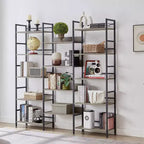 Scaffale a cinque ripiani a tripla colonna, scaffali alti autoportanti, scaffali rustici regolabili in stile industriale, librerie moderne per camera da letto