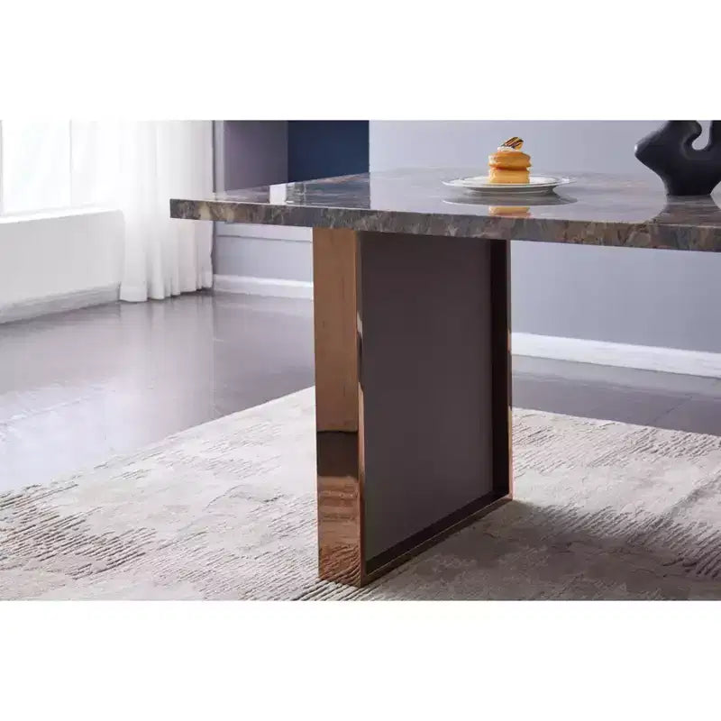 Tavolo da Pranzo Rettangolare da 180 cm con Piano in Finto Marmo e Gambe in Acciaio Inox, Tavolo da Cucina per 6-8 Persone per Soggiorno, Marrone