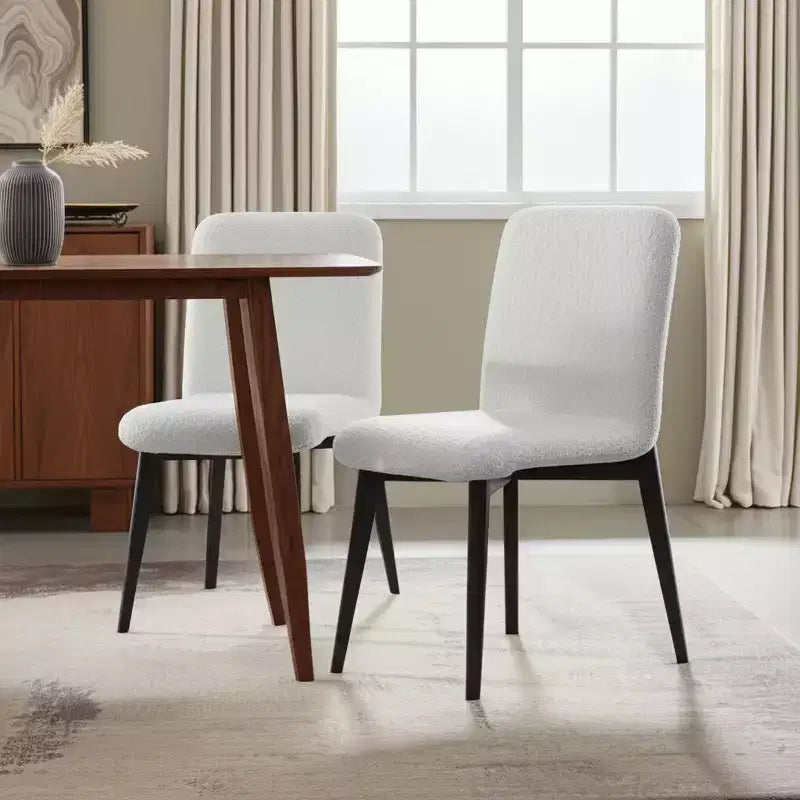 Set di due sedie da pranzo in tessuto bouclé imbottite bianche e nere