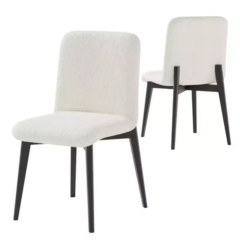 Set di due sedie da pranzo in tessuto bouclé imbottite bianche e nere
