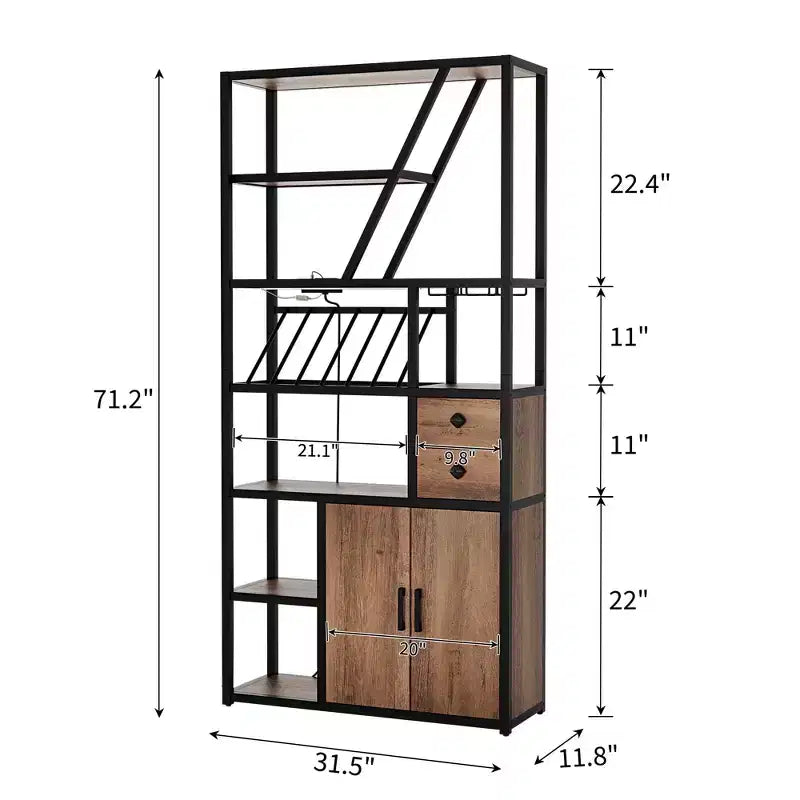 Wine Bar Cabinet- Tall Coffee Bar Station with Power Outlets, Wine Rack for Living Room