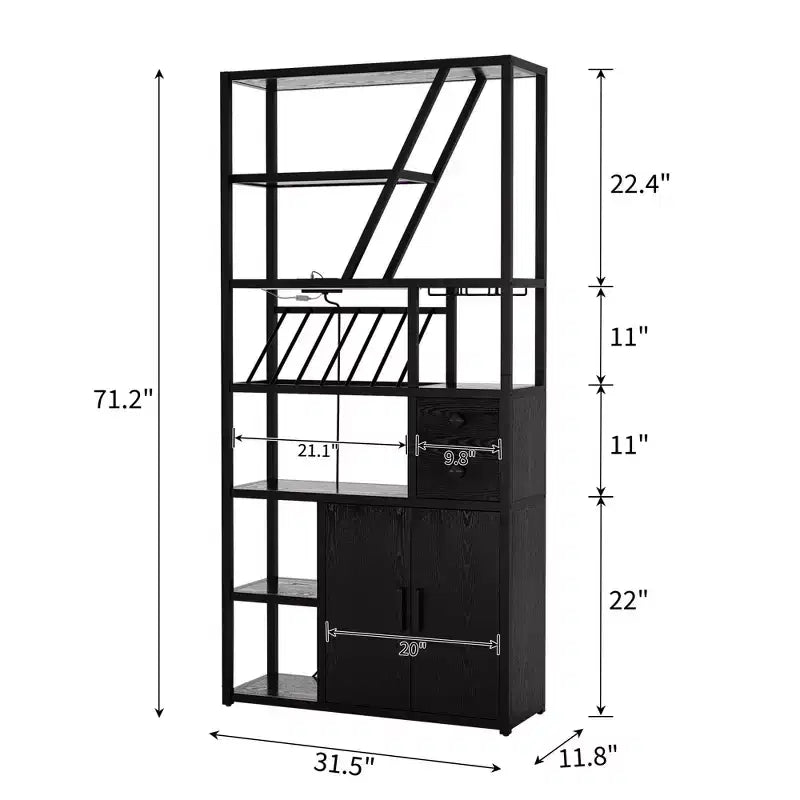 Wine Bar Cabinet- Tall Coffee Bar Station with Power Outlets, Wine Rack for Living Room