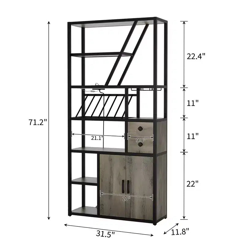 Wine Bar Cabinet- Tall Coffee Bar Station with Power Outlets, Wine Rack for Living Room