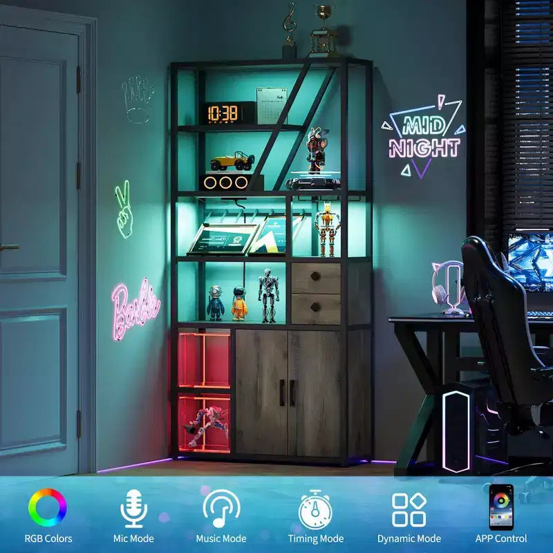 Wine Bar Cabinet- Tall Coffee Bar Station with Power Outlets, Wine Rack for Living Room
