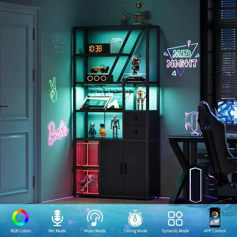 Wine Bar Cabinet- Tall Coffee Bar Station with Power Outlets, Wine Rack for Living Room
