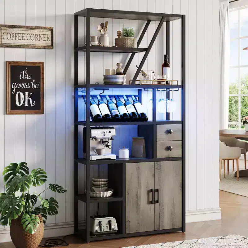 Mobile bar per vino - Mobile alto da caffè con prese di corrente, portabottiglie per soggiorno