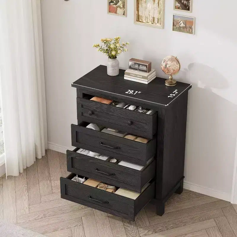 Cassettiera a 4 cassetti, comò verticale alto con ampio spazio, organizer moderno per camera da letto, soggiorno