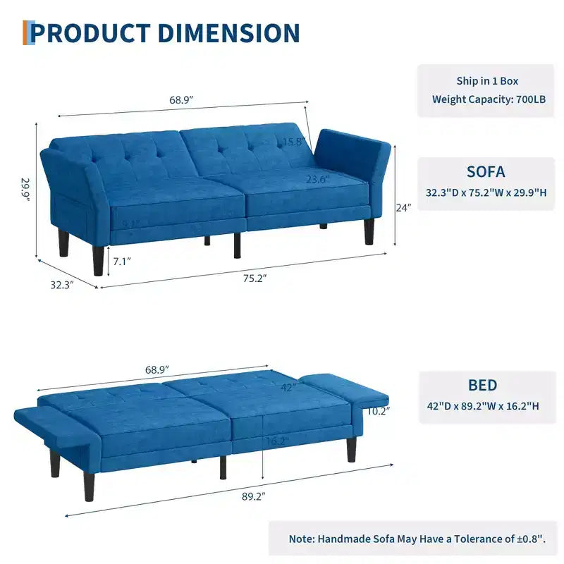 Divano Letto da 89 Pollici, Moderno Divano Letto Convertibile in ciniglia con Schienale e Braccioli Regolabili, Divanetto Oversize