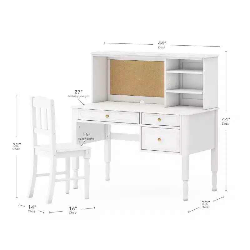 Scrivania per bambini con pensile e sedia - Bianco: Scrivania in legno per bambini con ripiani e cassetti, tavolo da studio e sedia per bambine