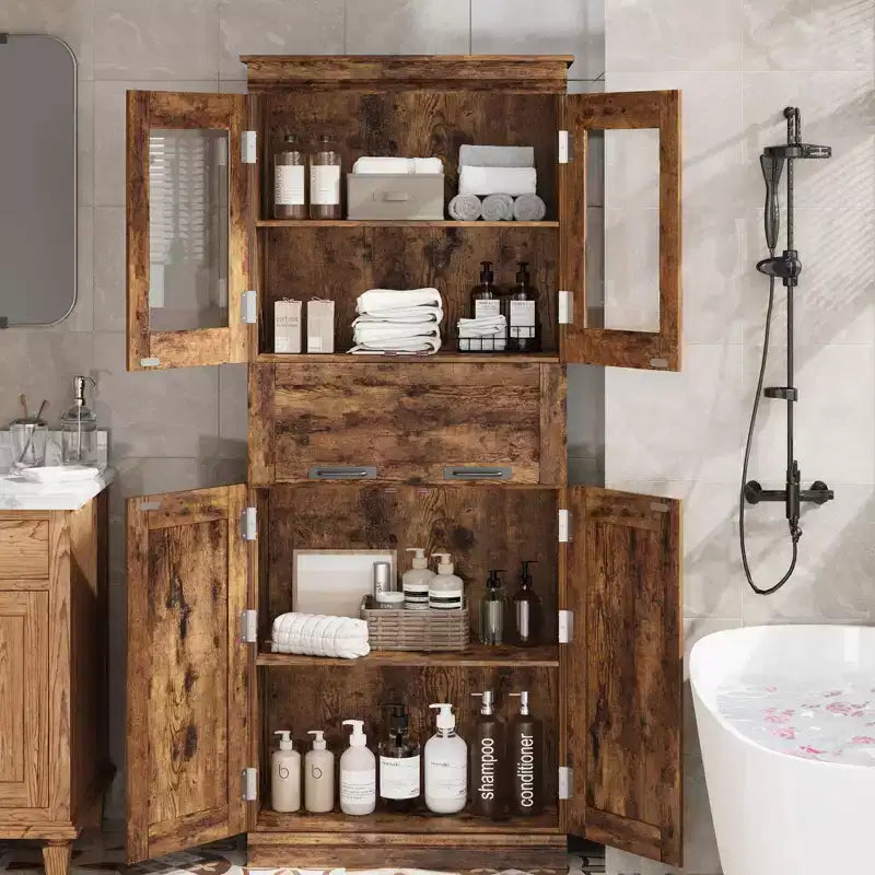 66.9 Armadietto Contenitore con Ante e Ripiani, Mobile Alto da Bagno con Cassetto, Dispensa a Pavimento Indipendente