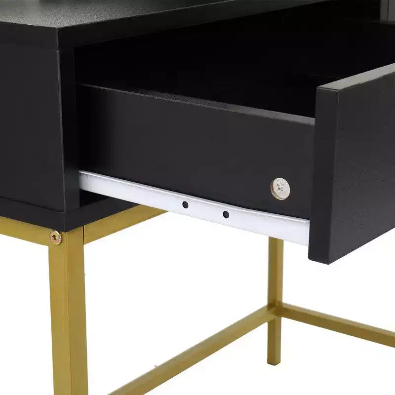 Set Toeletta a Tre Toni con Scaffale in Acciaio e Due Cassetti in Truciolato Nero, Stile Lusso Leggero