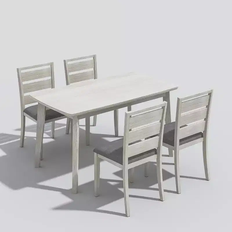Set da tavolo da pranzo in stile rustico di 5 pezzi, tavolo in legno di gomma e 4 sedie da pranzo imbottite, grigio