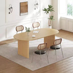 PexFix 67 x 33.5 Dining Table Wood Oval Kitchen Table with Scratch-Resistant Top & Striped Legs Modern Farmhouse for Living Room Kitchen Natural