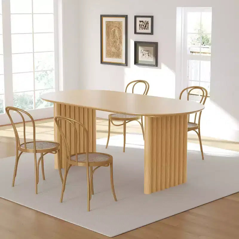 Tavolo da pranzo ovale in legno 67 x 33,5 Tavolo da cucina con piano antigraffio e gambe a strisce in stile moderno rustico per soggiorno cucina Naturale