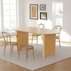 Tavolo da pranzo ovale in legno 67 x 33,5 Tavolo da cucina con piano antigraffio e gambe a strisce in stile moderno rustico per soggiorno cucina Naturale
