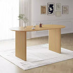 Tavolo da pranzo ovale in legno 67 x 33,5 Tavolo da cucina con piano antigraffio e gambe a strisce in stile moderno rustico per soggiorno cucina Naturale