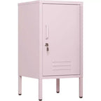 Tavolino Finale in Metallo con Chiusura a Chiave, Anta Singola, 2 Ripiani Regolabili, Mobile Contenitore Moderno Minimalista per Camera da Letto e Soggiorno, Rosa