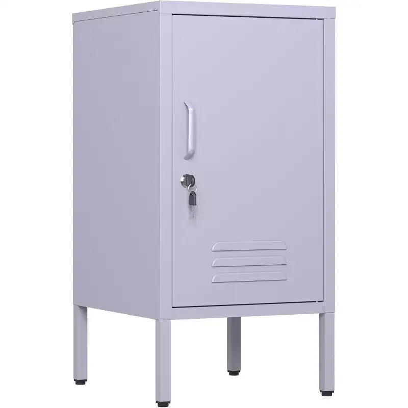 Tavolino Finale in Metallo con Chiusura a Chiave, Anta Singola, 2 Ripiani Regolabili, Mobile Contenitore Moderno Minimalista per Camera da Letto e Soggiorno, Rosa