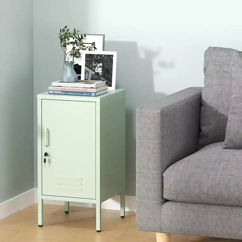 Tavolino Finale in Metallo con Chiusura a Chiave, Anta Singola, 2 Ripiani Regolabili, Mobile Contenitore Moderno Minimalista per Camera da Letto e Soggiorno, Rosa