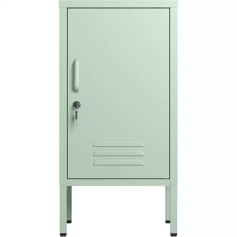 Tavolino Finale in Metallo con Chiusura a Chiave, Anta Singola, 2 Ripiani Regolabili, Mobile Contenitore Moderno Minimalista per Camera da Letto e Soggiorno, Rosa