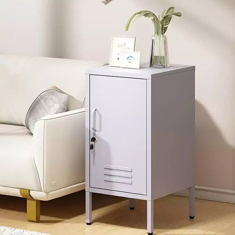 Tavolino Finale in Metallo con Chiusura a Chiave, Anta Singola, 2 Ripiani Regolabili, Mobile Contenitore Moderno Minimalista per Camera da Letto e Soggiorno, Rosa