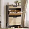 Shoe Storage Organizer with 2 Flip Drawers and 1 Drawer, Freestanding Narrow Shoe Rack and 3-Tier Adjustable Shelves for Entryway,