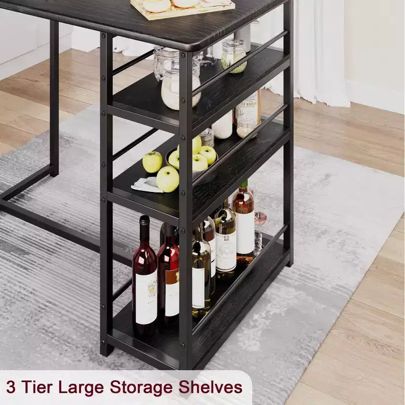 Set da Cucina Tavolo da Pranzo e Sedie per 2 con Scaffale e Sedie Imbottite, Set Tavolo da Bar per Piccoli Spazi Appartamento