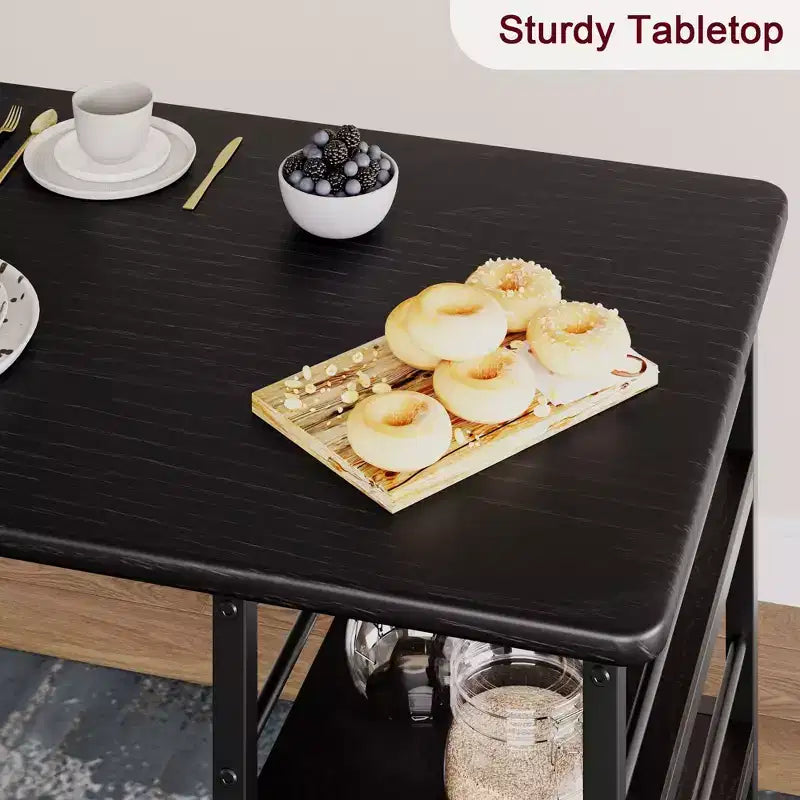 Set da Cucina Tavolo da Pranzo e Sedie per 2 con Scaffale e Sedie Imbottite, Set Tavolo da Bar per Piccoli Spazi Appartamento