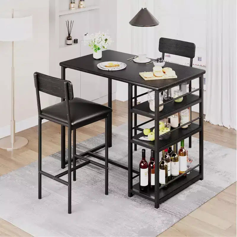 Set da Cucina Tavolo da Pranzo e Sedie per 2 con Scaffale e Sedie Imbottite, Set Tavolo da Bar per Piccoli Spazi Appartamento