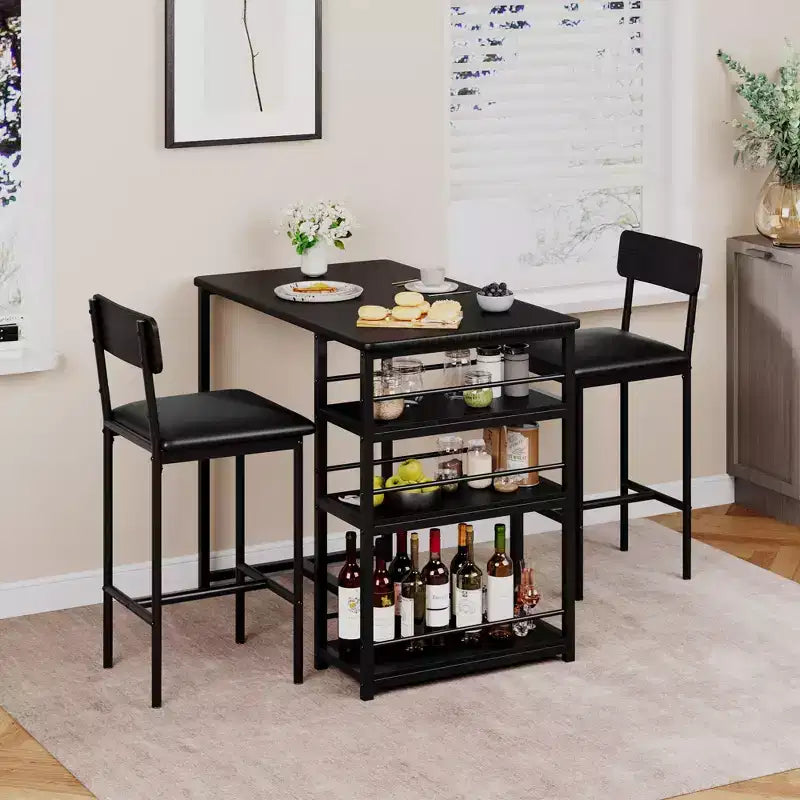 Set da Cucina Tavolo da Pranzo e Sedie per 2 con Scaffale e Sedie Imbottite, Set Tavolo da Bar per Piccoli Spazi Appartamento
