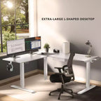 Scrivania ad angolo con altezza regolabile elettricamente XL, telaio bianco e piano bianco