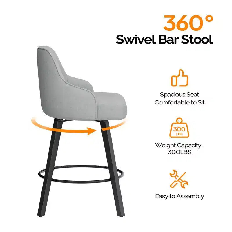 Sgabello da bar moderno con gambe in legno, cuscino imbottito spesso e rotazione a 360°