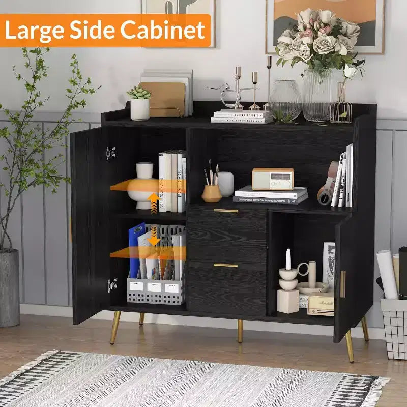 Credenza moderna bianca con 2 cassetti e 2 ante per cucina e soggiorno