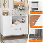 Credenza moderna bianca con 2 cassetti e 2 ante per cucina e soggiorno