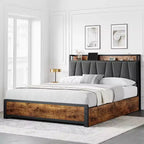 Letto King Size con Struttura a 4 Cassetti Contenitore, Letto a Piattaforma con Testiera Ricaricabile, Robusto e Stabile, Nessun Rumore, Nessuna Rete a Molle Necessaria, Facile da Installare