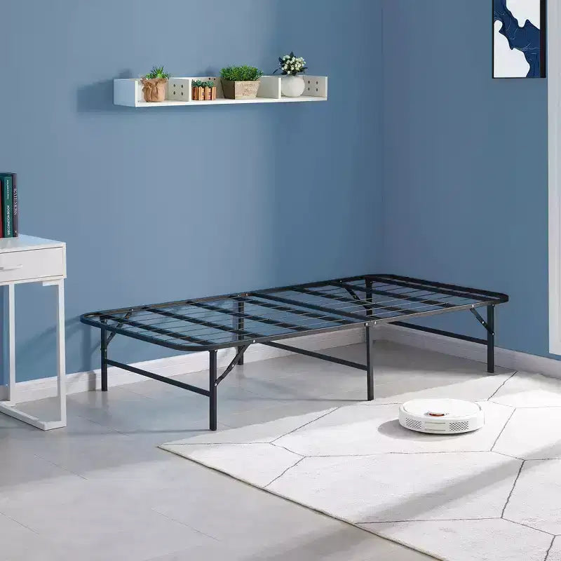 Letto pieghevole moderno, telaio in metallo pieghevole semplice, letto pieghevole alto 14 pollici con spazio sotto il letto, facile da montare, nero