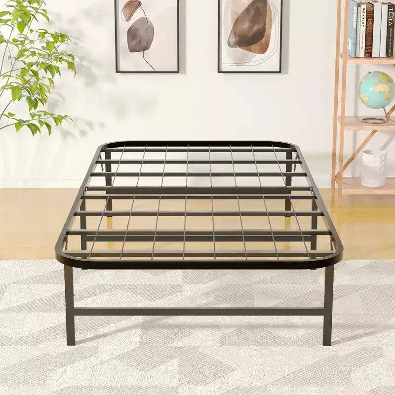 Letto pieghevole moderno, telaio in metallo pieghevole semplice, letto pieghevole alto 14 pollici con spazio sotto il letto, facile da montare, nero