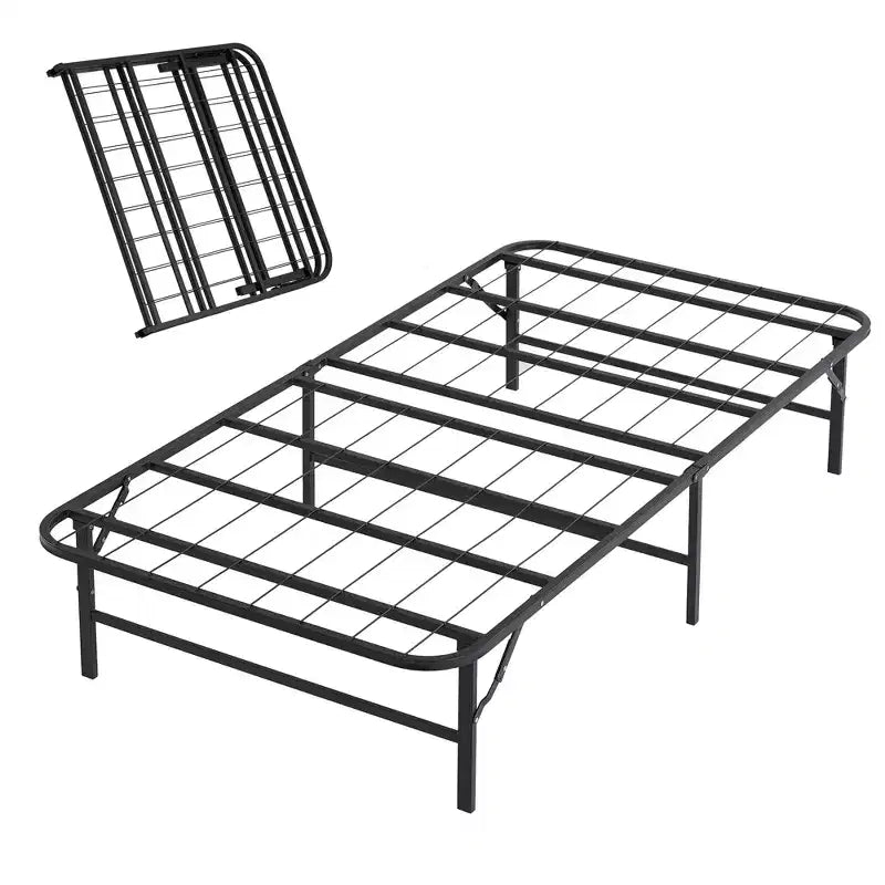 Letto pieghevole moderno, telaio in metallo pieghevole semplice, letto pieghevole alto 14 pollici con spazio sotto il letto, facile da montare, nero