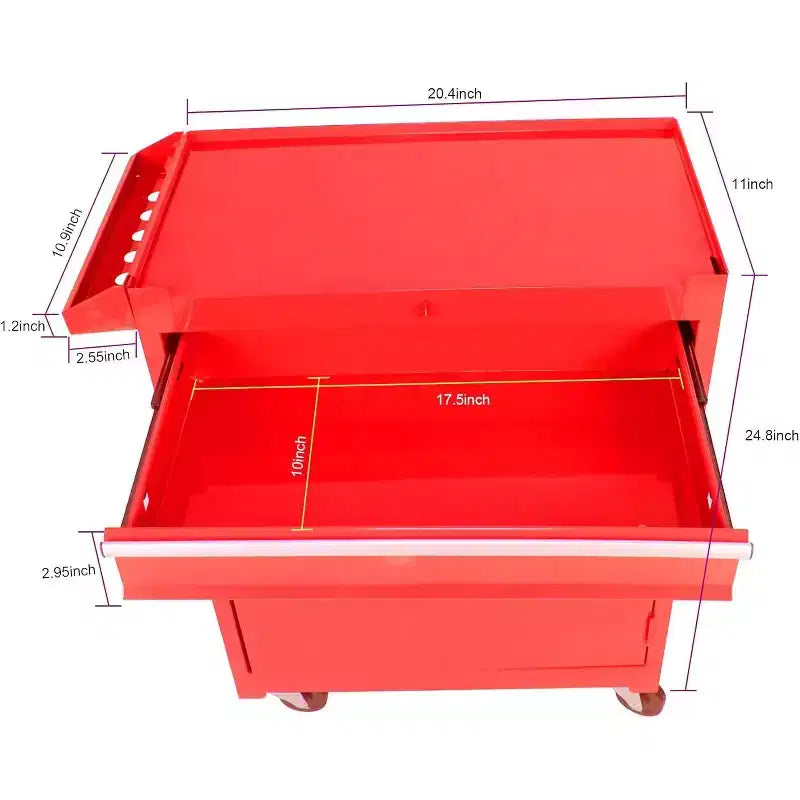 Cassetta portautensili a 5 cassetti su ruote, con ripiano regolabile e carrello organizer portatile staccabile per garage, magazzino, officina, rosso