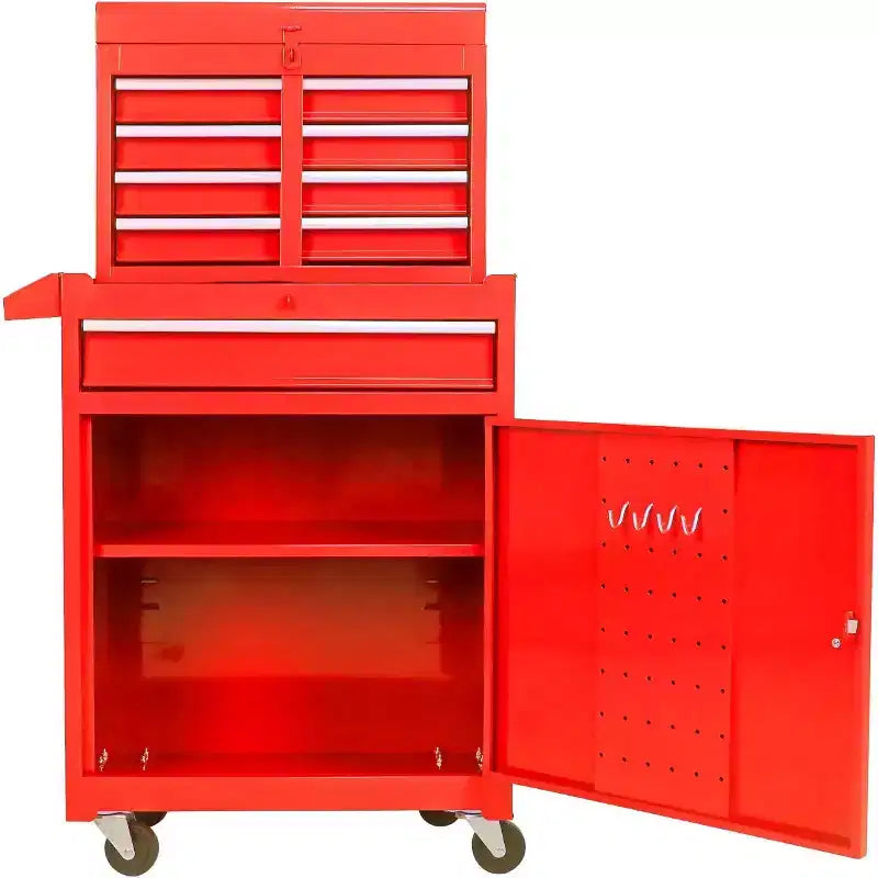 Cassetta portautensili a 5 cassetti su ruote, con ripiano regolabile e carrello organizer portatile staccabile per garage, magazzino, officina, rosso
