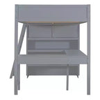 Letto a soppalco full-size con scrivania e mensole, Struttura letto a soppalco in legno con due cassetti integrati per camera da letto
